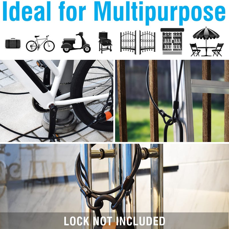 MARQUE Security Steel Cable - 3/8 inch (10 mm) Thick (4', 7', 15', 20' or 30') Vinyl Coated Braided Steel Cable with Double Sealed Looped Ends for U-Lock, Padlock, Disc Lock (7 FT) - Image 5